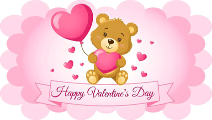 Cute Teddy Bear with Heart Balloon Celebrating Valentine's Day