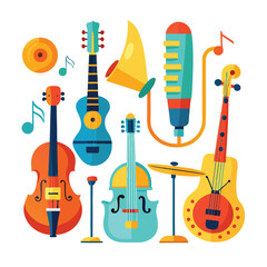 Six classic groove instrument isolated on white background