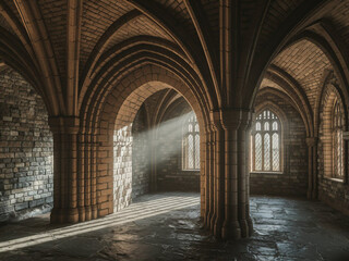 Obraz premium The ancient stone arches of the Church of Saint John the Baptist in Prague showcase historic European church architecture