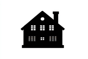 Fototapeta premium Silhouette of a simple house design in black against a light background showcasing windows and a chimney