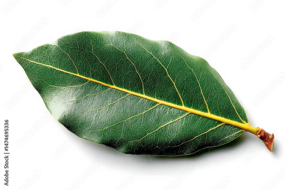 Aufkleber fresh bay leaf on a white background showcasing rich green color and detailed leaf structure for cul