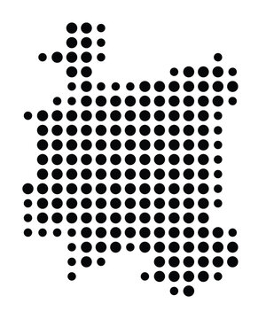 Symbol Map of the city Asperg (Baden-W&uuml;rttemberg, Germany) showing the city with a pattern of just a few black dots