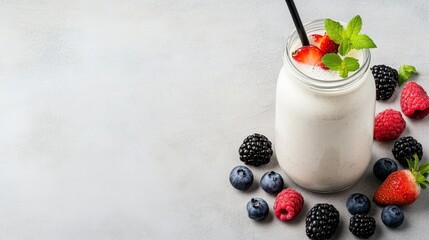 Cool creamy milkshake blended with sweet berries refreshing drink for summer vibrant dessert close-up view