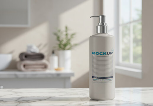 Elegant Dispenser Bottle on Bathroom Mockup