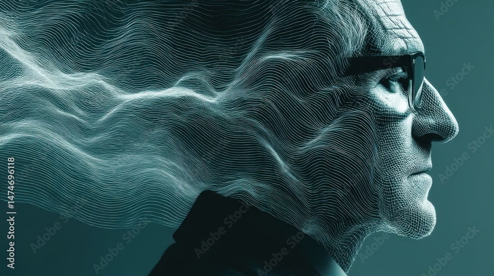 Aufkleber technology style whit net glowing wave,glowing line glow wave,glow line , businessman wearing eyegla
