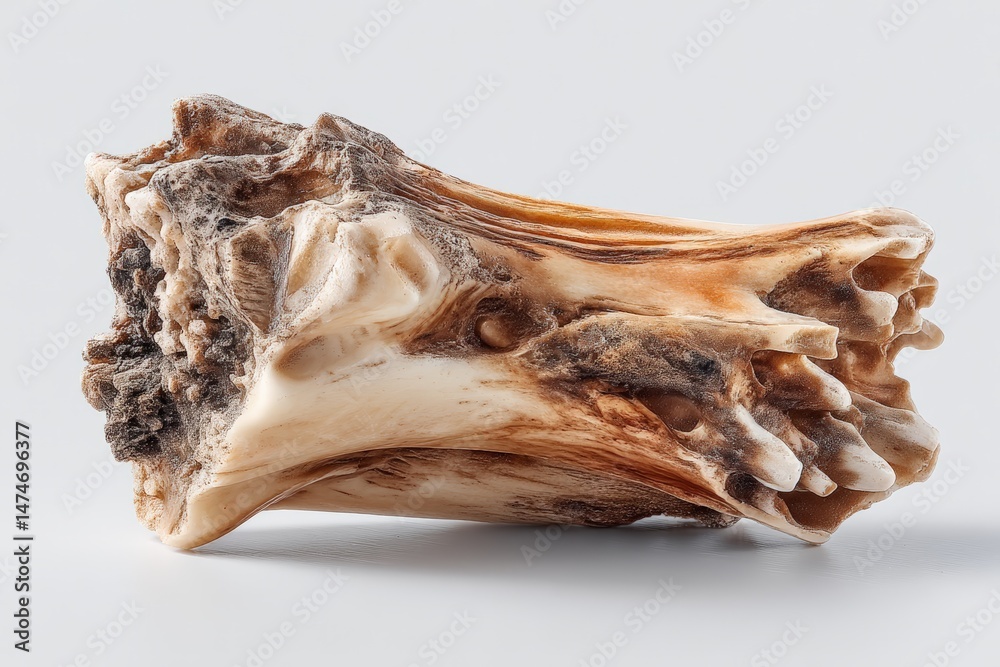 Poster Unique fossilized bone fragment discovered in coastal area showcasing intricate details and natural textures