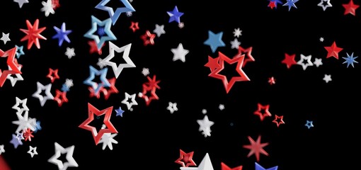 Celebrate with this vibrant image of red, white, and blue stars on a black background. Perfect for Independence Day!