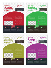 a bundle of 4 templates business flyer design, in blue color, and modern design,marketing,medical proposal, promotion, advertise, publication and editable vector template design