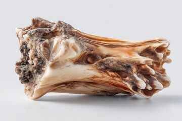 Unique fossilized bone fragment discovered in coastal area showcasing intricate details and natural textures