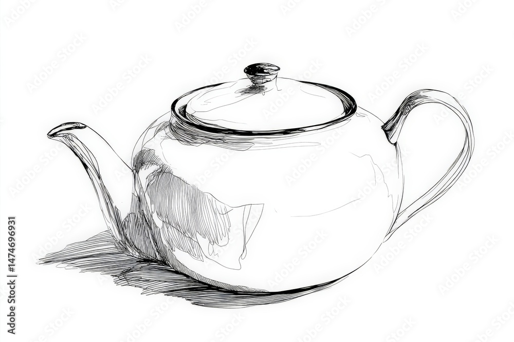 Poster Elegant teapot design resting on a flat surface with shadow and fine details