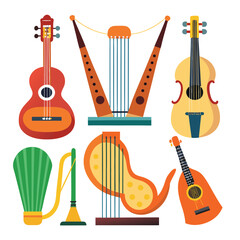 Six classic harmony instrument isolated on white background