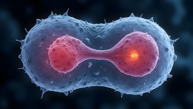 Paramecium Undergoing Binary Fission Captured Through Phase-Contrast Microscopy Showing Single-Celled Organism Dividing into Two Identical Daughter Cells