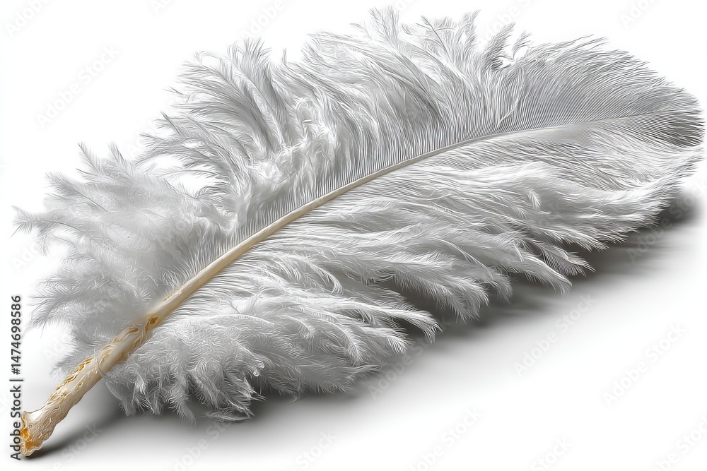 Aufkleber Large white feather resting on a flat surface highlighting its intricate details and soft texture