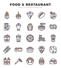 Set of Two Color Food and Restaurant Icons. Two Color art icon. Vector illustration
