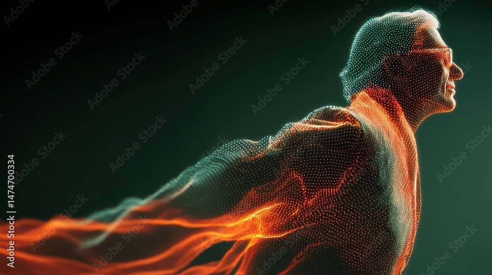 Poster technology style whit net glowing wave,glowing line glow wave,glow line , confident mature docto.stock image
