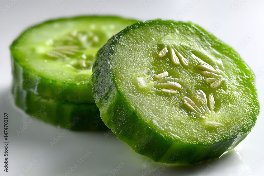 Poster sliced cucumber halves showcase freshness and vibrant color perfect for salads or healthy snacking