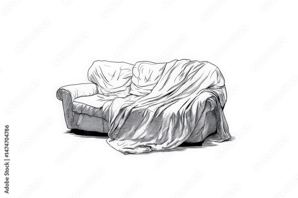 Poster Cozy couch draped with a soft blanket in a minimalist setting showcasing comfort and relaxation
