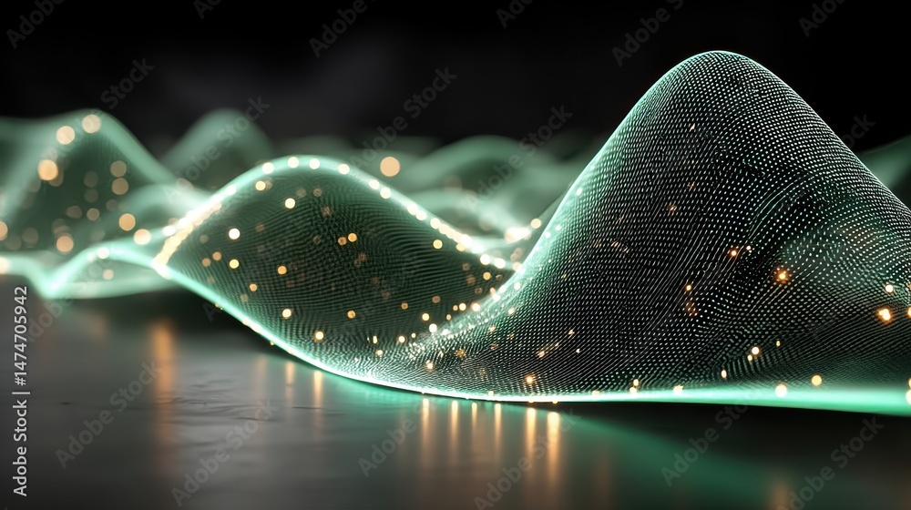 Poster technology style whit net glowing wave,glowing line glow wave,glow line , green clay treatment at sp