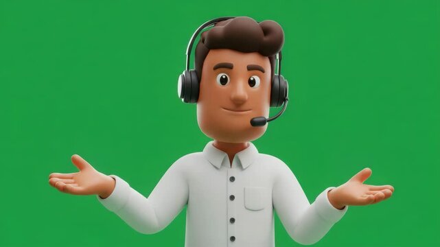 AI Generated 3D animation of a confident customer service representative speaking with a headset