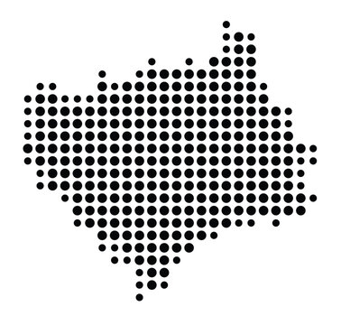 Symbol Map of the city Essenbach (Bayern, Germany) showing the city with a pattern of just a few black dots