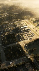 Obraz premium Aerial airport view with aircraft and infrastructure