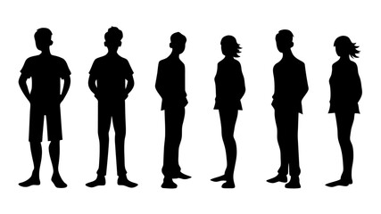 Silhouettes of men and a women.A group of standing business people.