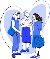Group of talking young women. Dialogue and modern communication concept.