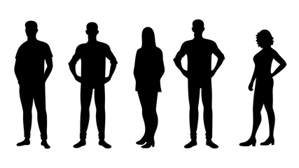Silhouettes of men and a women.A group of standing business people.
