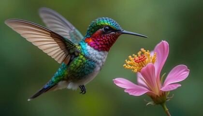 Vibrant Hummingbird and Pink Flower: A Stunning Display of Nature's Beauty