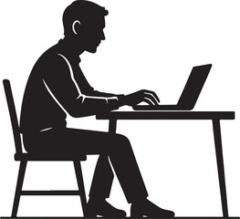 Laptop Work Table Man Silhouette Vector