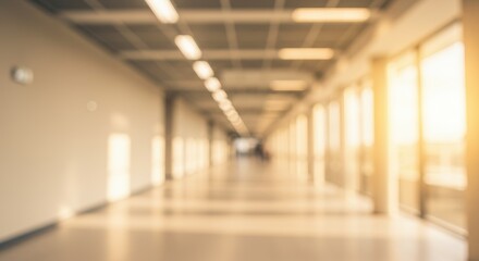 Naklejka premium Long Blurred Corridor with Sunlight and Abstract Perspective