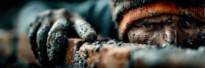 Male Builder Mason Laying Bricks at Construction Site