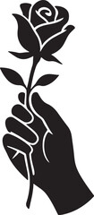 Hand Holding Rose Vector Silhouette Art