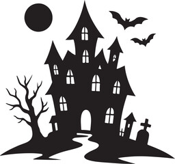 Haunted Halloween House Silhouette Design