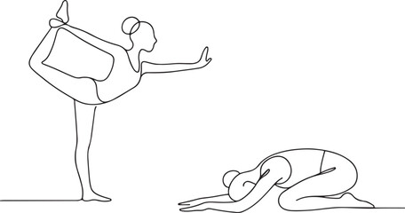 Yoga Pose Line Art Two Styles Minimalist Vector