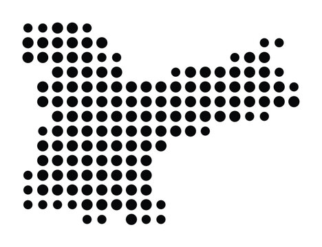 Symbol Map of the city Ottobrunn (Bayern, Germany) showing the city with a pattern of just a few black dots