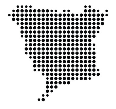 Symbol Map of the city Raubling (Bayern, Germany) showing the city with a pattern of just a few black dots