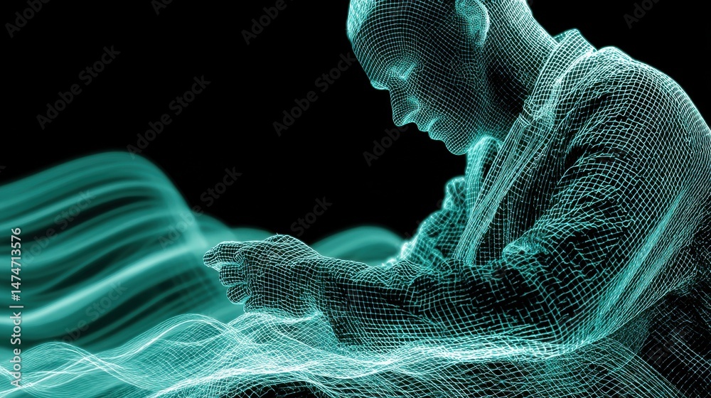 Poster technology style whit net glowing wave,glowing line glow wave,glow line , man payment online with cr
