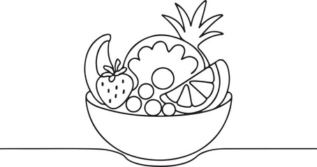 Fruit Salad One Line Drawing Illustration