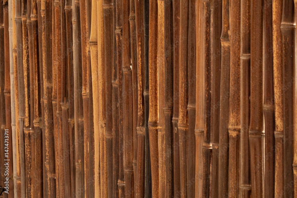 Aufkleber high-resolution image of dark brown bamboo poles arranged in a wall texture. perfect for backgrounds