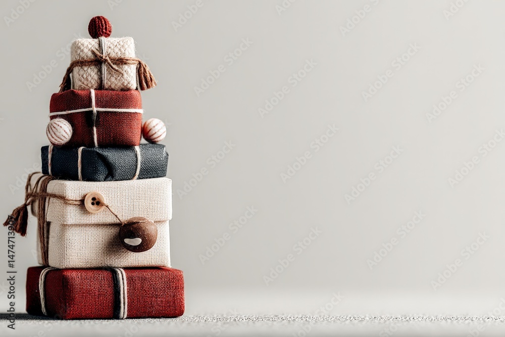 Poster stacked colorful gift boxes on a light surface ready for a festive occasion in a serene indoor setti