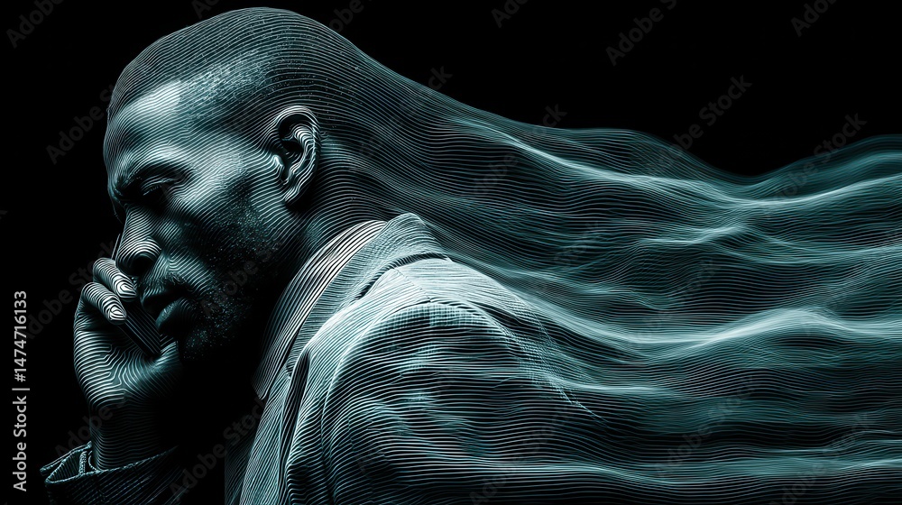 Aufkleber technology style whit net glowing wave,glowing line glow wave,glow line , mature black business man 