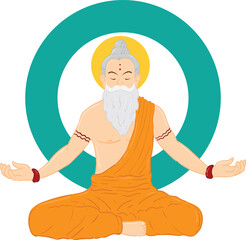  Illustration of a meditating Guru with a halo and turquoise ring 
