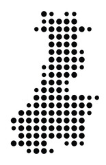 Symbol Map of the city Fredersdorf-Vogelsdorf (Brandenburg, Germany) showing the city with a pattern of just a few black dots