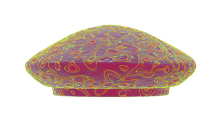 Abstract 3D render of a mushroom-like object with vibrant pink and lime green swirls. Isolated on white or transparent background