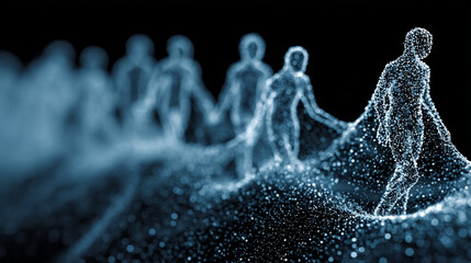 Technology and online community network on a black background.