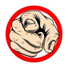 Pointing hand vector illustration in flat line art style isolated on white background used for call to action recruitment leadership campaign posters motivation and vintage ads