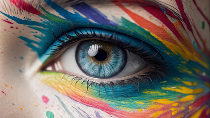 Close-up of a Colorful Painted Eye, Evoking Creativity