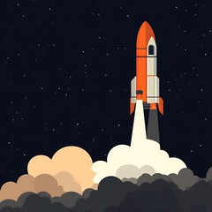 Obraz premium Rocket launching into the night sky