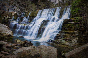 Beautiful creek with waterfalls in Spain in Catalonia, near the small village Rupit. Creek Rupit.
